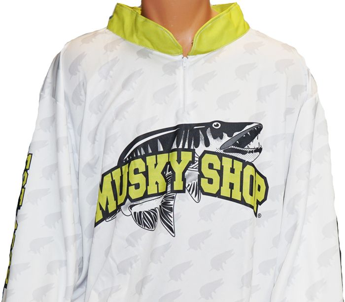 Рыболовная рубашка Musky Shop Long Sleeve Quarter Zip Shirt White Black Chart