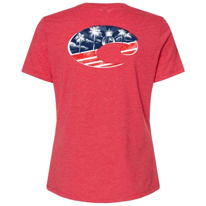 Рыболовная рубашка Costa Women's United C Logo Short Sleeve Casual Shirt - Heather Red - L